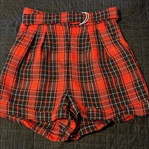 Red and Black Plaid High-Waisted Shorts